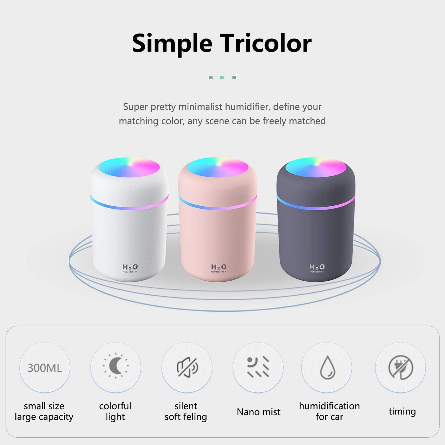 300ml Colorful Essential Oil Diffuser Humidifier