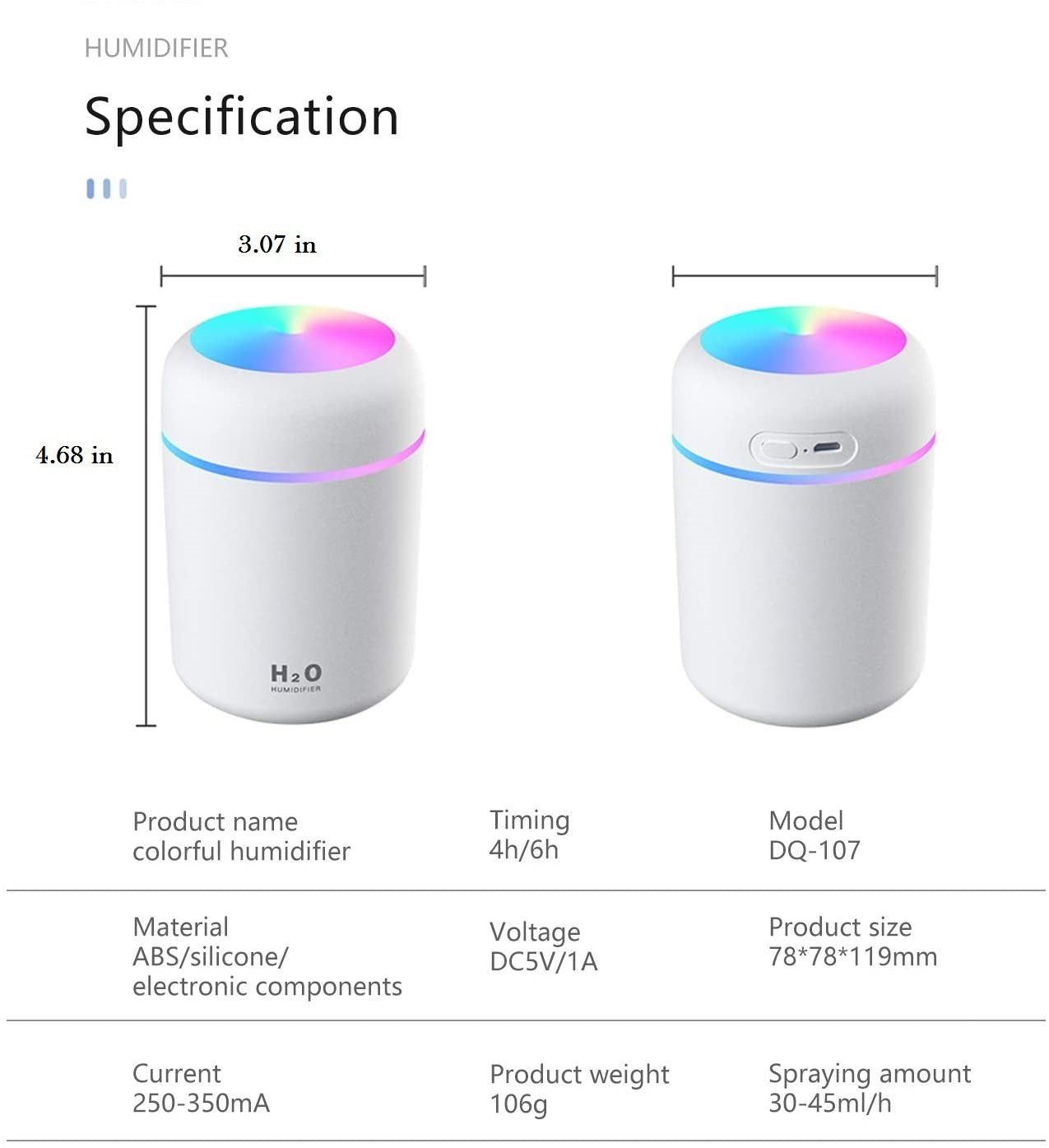 300ml Colorful Essential Oil Diffuser Humidifier