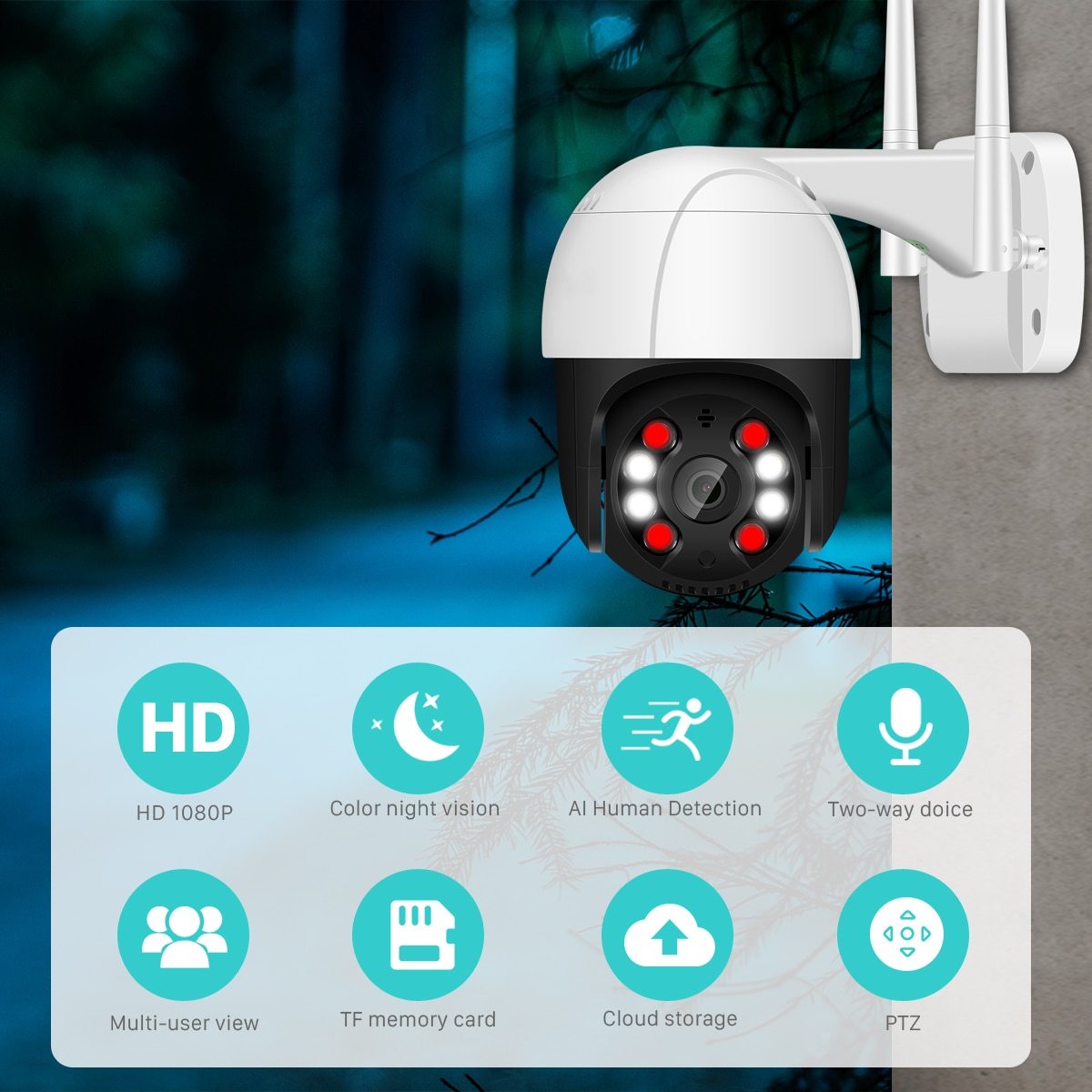 1080P PTZ Wifi IP Camera Outdoor 4X Digital Zoom AI Human Detect Wireless Camera H.265 P2P ONVIF Audio 2MP Security CCTV Camera