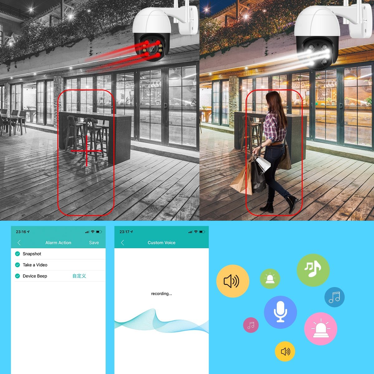 1080P PTZ Wifi IP Camera Outdoor 4X Digital Zoom AI Human Detect Wireless Camera H.265 P2P ONVIF Audio 2MP Security CCTV Camera