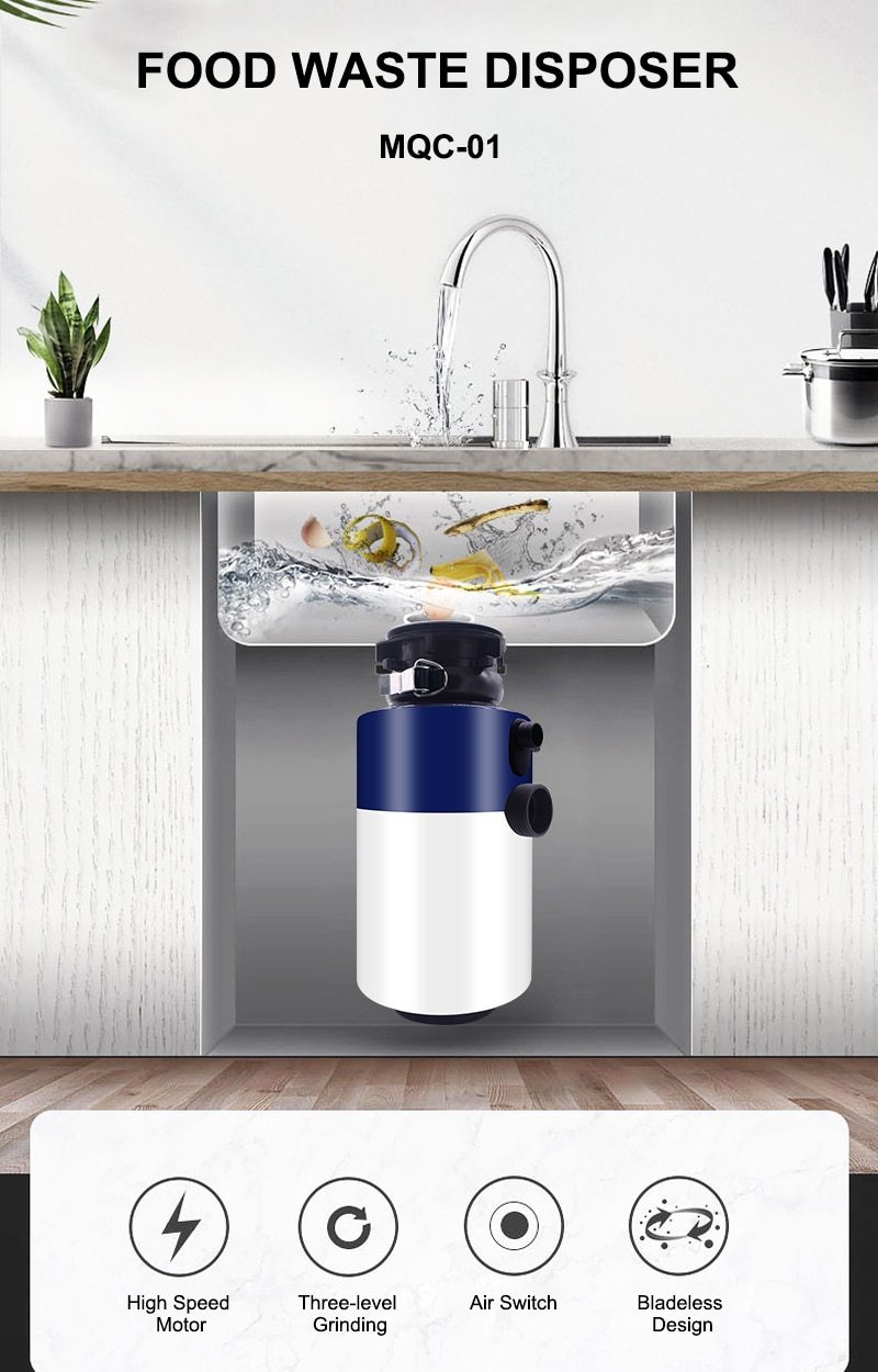 220V Household Food Waste Disposers with Air Switch Kitchen Garbage Disposal 1000ml Food Crusher Stainless Steel Grinder 560W
