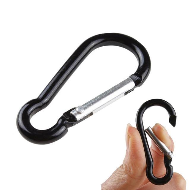 10pcs Black Aluminum Alloy D-Type Carabiner Outdoor Spring Snap Clip Hooks Keychain