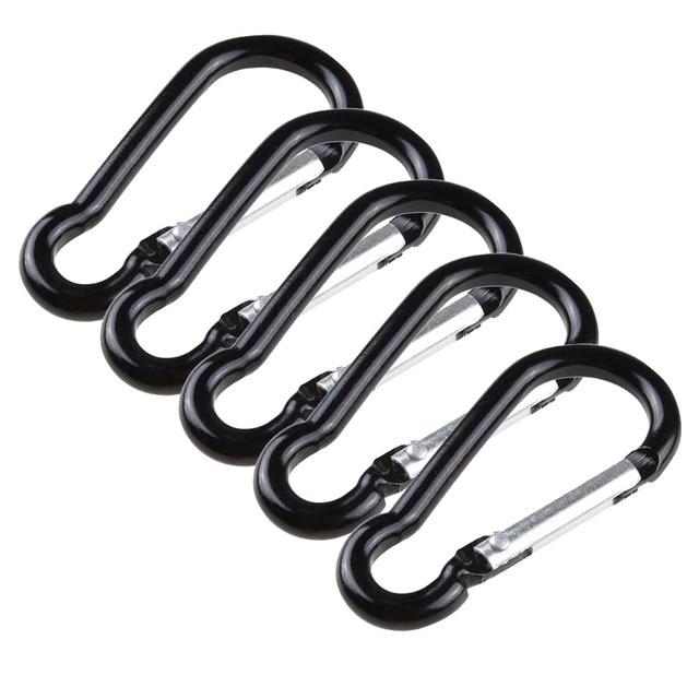 10pcs Black Aluminum Alloy D-Type Carabiner Outdoor Spring Snap Clip Hooks Keychain