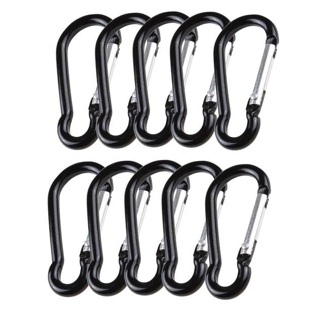 10pcs Black Aluminum Alloy D-Type Carabiner Outdoor Spring Snap Clip Hooks Keychain