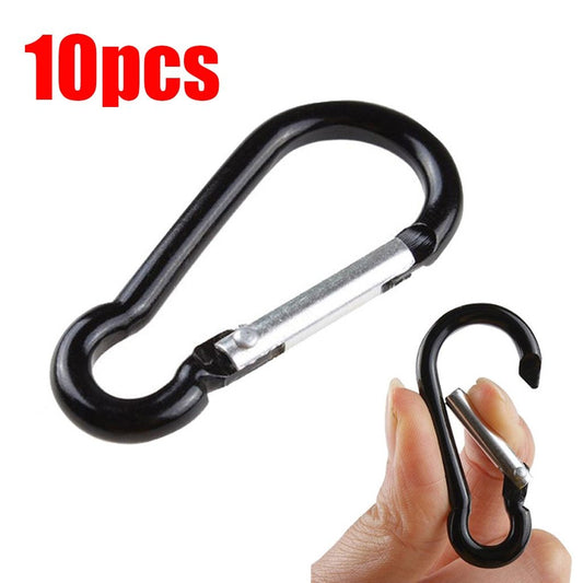 10pcs Black Aluminum Alloy D-Type Carabiner Outdoor Spring Snap Clip Hooks Keychain
