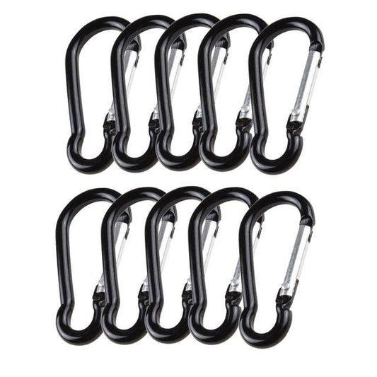 10pcs Black Aluminum Alloy D-Type Carabiner Outdoor Spring Snap Clip Hooks Keychain