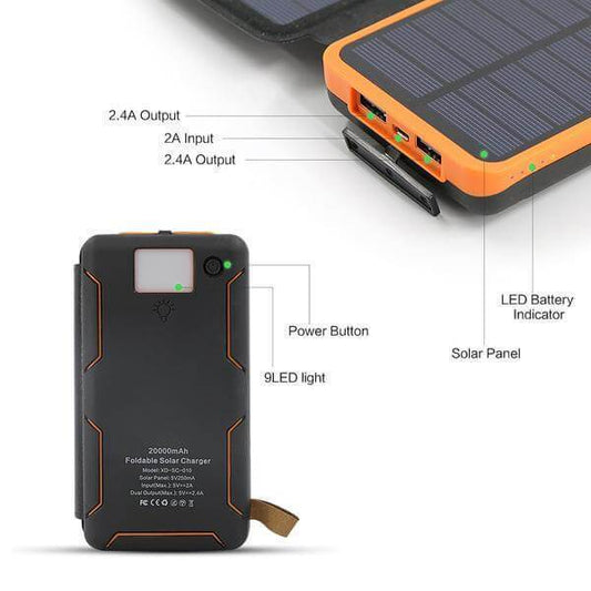20000mAh Solar Power Bank With LED Flashlight Rainproof Dustproof Shockproof